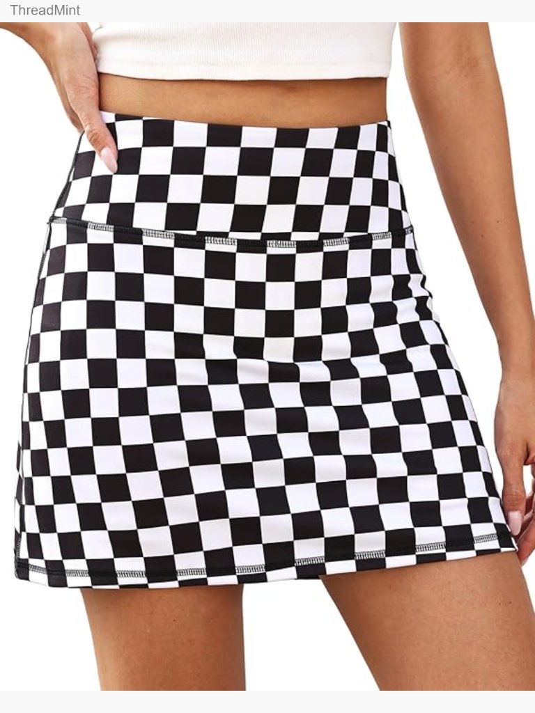 High Waisted Checkered Skort With Pockets Tennis Golf
